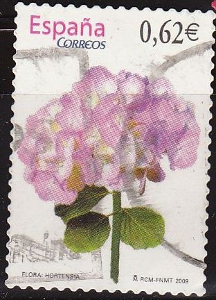 z vendido España 2009 4468 Sello º Flora y Fauna Flores Hortensia Timbre Espagne Spain Spagna 